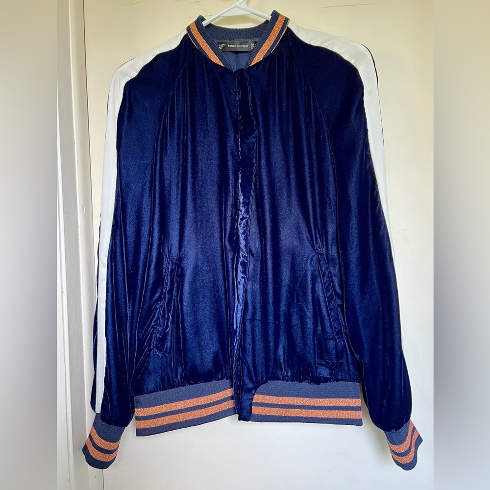Zara Navy and White Bomber Jacket